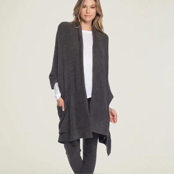 Barefoot Dreams CozyChic Lite Travel Shawl O/S Charcoal - Picture 1 of 8